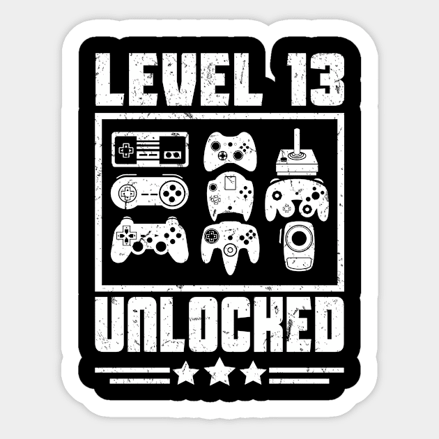 Level 13 Unlocked Gaming 13th Birthday Gift Sticker by funkyteesfunny